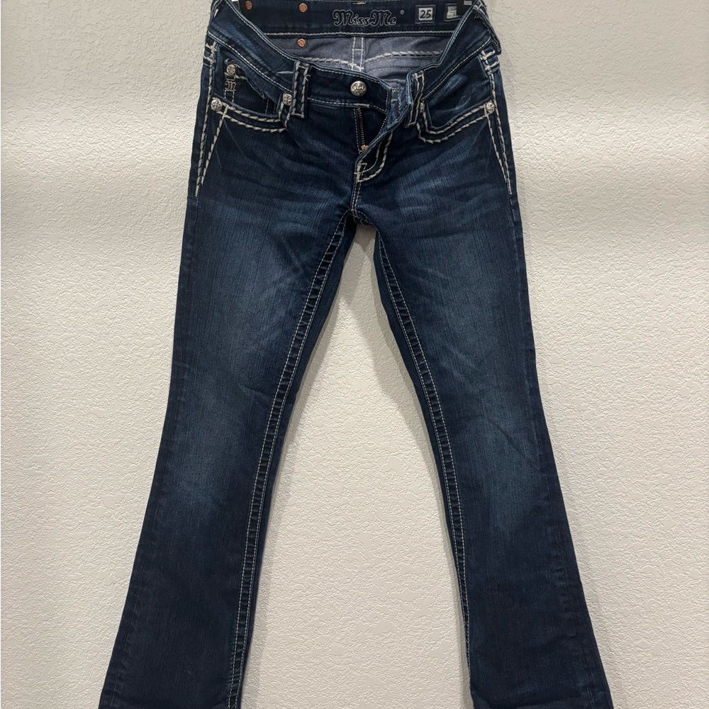 Miss Me Blue Boot Cut Jeans with Subtle Fading
